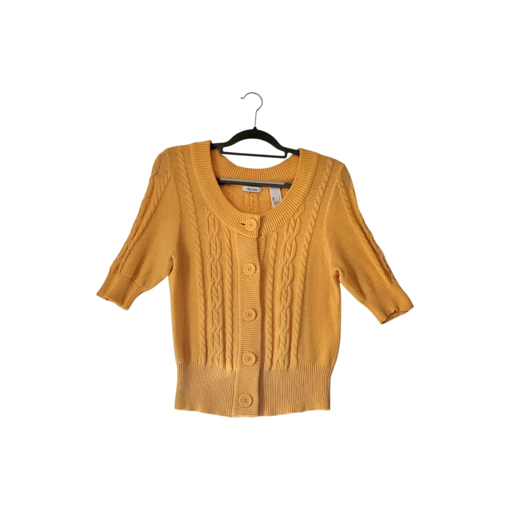 Cozy Golden Button Down Cable Knit Cardigan Sweater Size Large Women